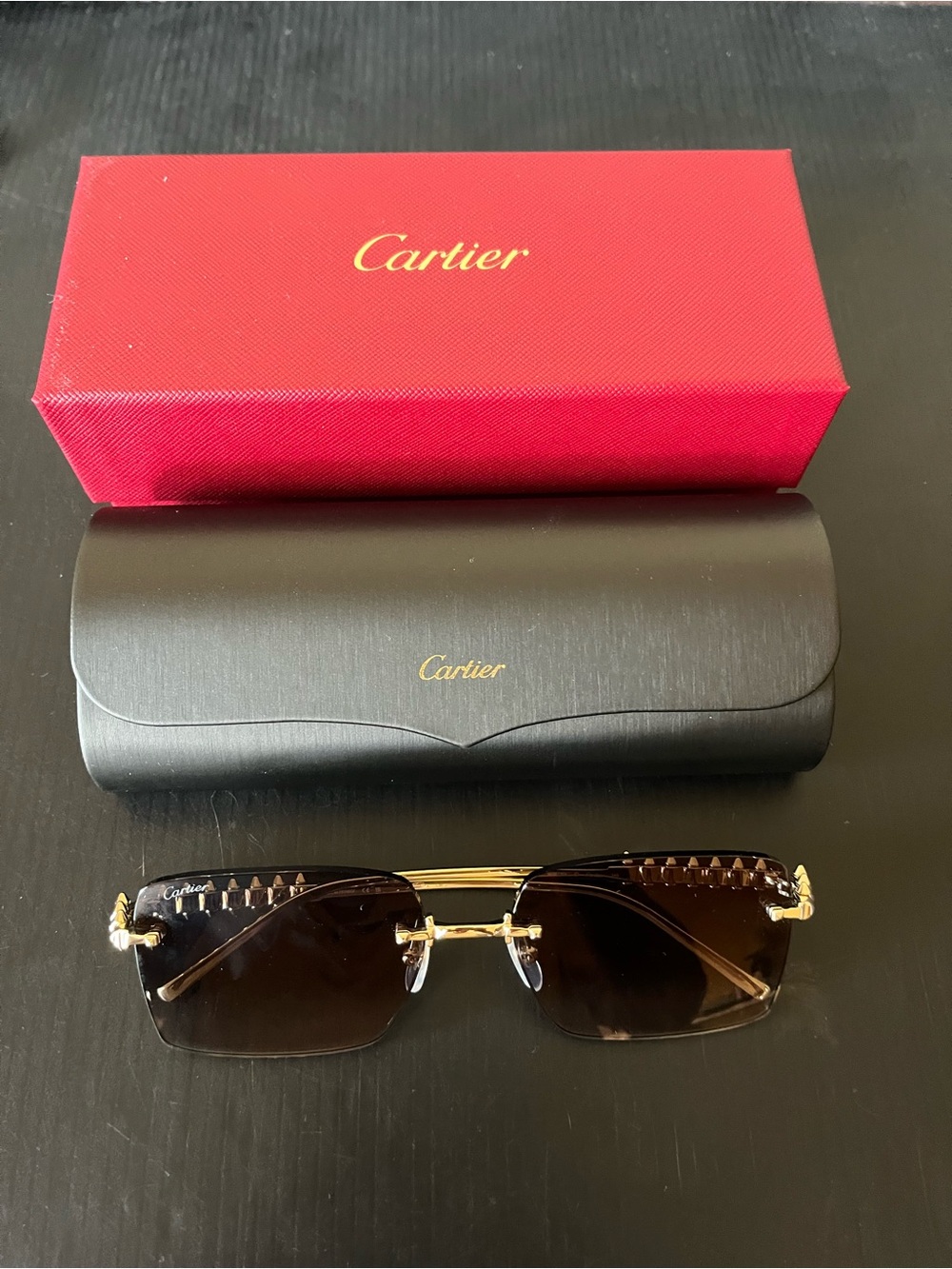 Cartier Sunglasses  “Clash De Cartier “ Gold Spike-Stud Rimless , Gray Lenses